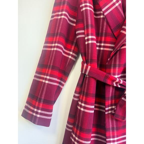 Ann Taylor Plaid Coat Dress Women\'s Medium Red Belted Trench Style Jacket